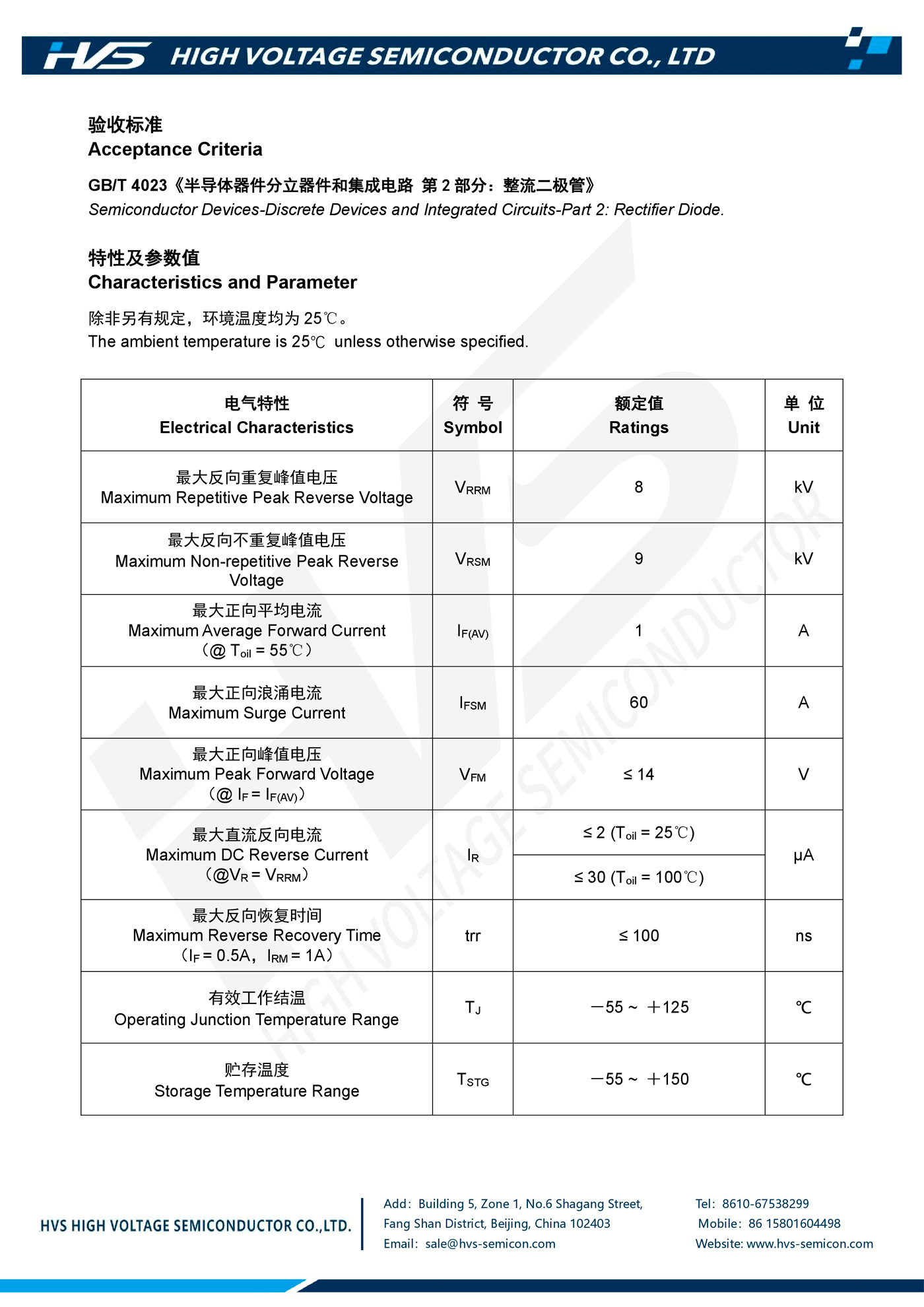 Specification of AHX1A-8